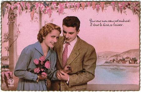 carte ancienne couple d'amoureux